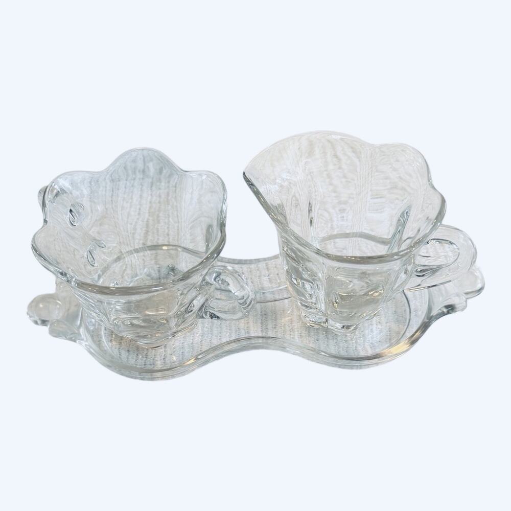 Vtg DUNCAN & MILLER Glass Canterbury 3 pieces Sugar, Creamer Tray 1937 To 1950’s